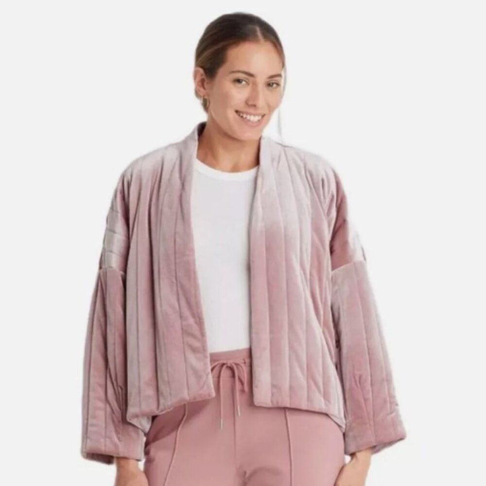 A New Day Pink Quilted Velvet Kimono Puffer Jacket